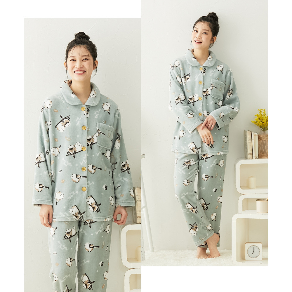 ふわもこ シマエナガ柄前開きパジャマ8