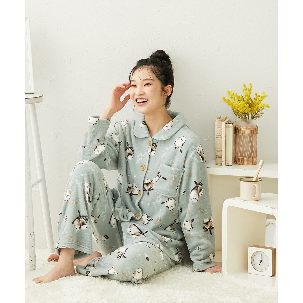 ふわもこ シマエナガ柄前開きパジャマ9