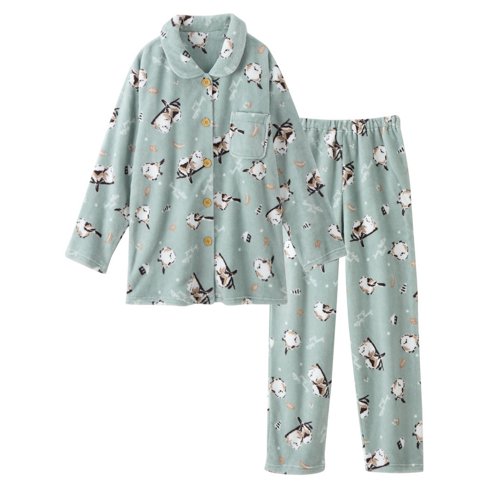 ふわもこ シマエナガ柄前開きパジャマ1