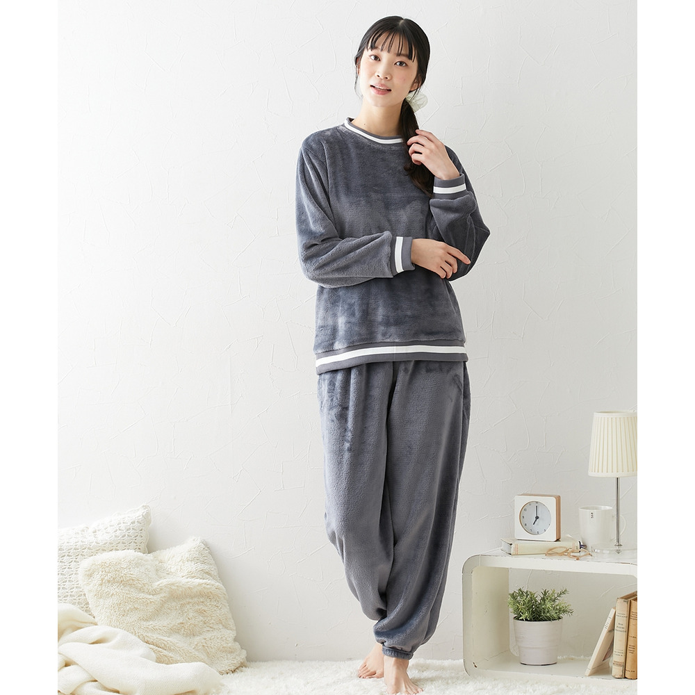 ふわぬくプレミアムフランネルシンプルルームウェア上下セット10