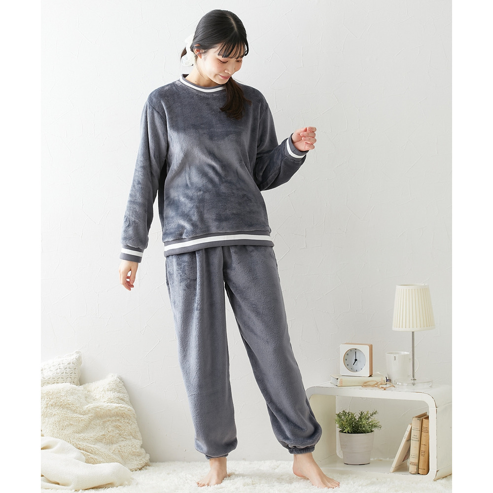 ふわぬくプレミアムフランネルシンプルルームウェア上下セット12