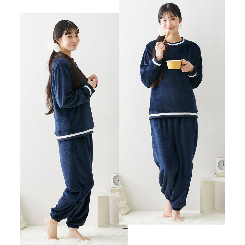ふわぬくプレミアムフランネルシンプルルームウェア上下セット13