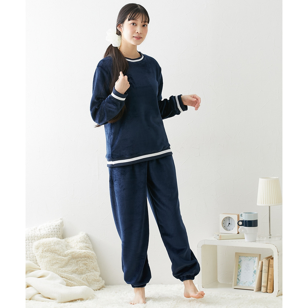 ふわぬくプレミアムフランネルシンプルルームウェア上下セット15