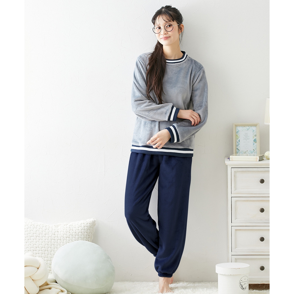 ふわぬくプレミアムフランネルシンプルルームウェア上下セット16
