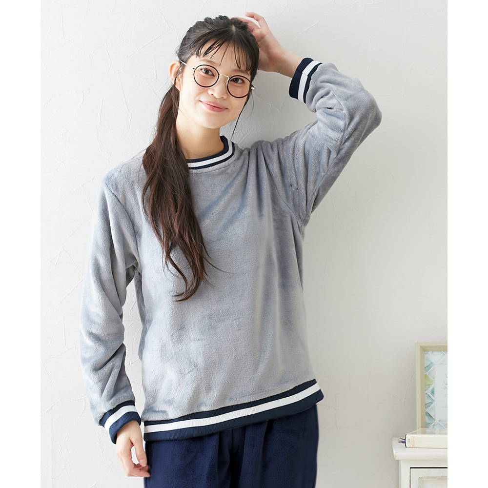 ふわぬくプレミアムフランネルシンプルルームウェア上下セット17