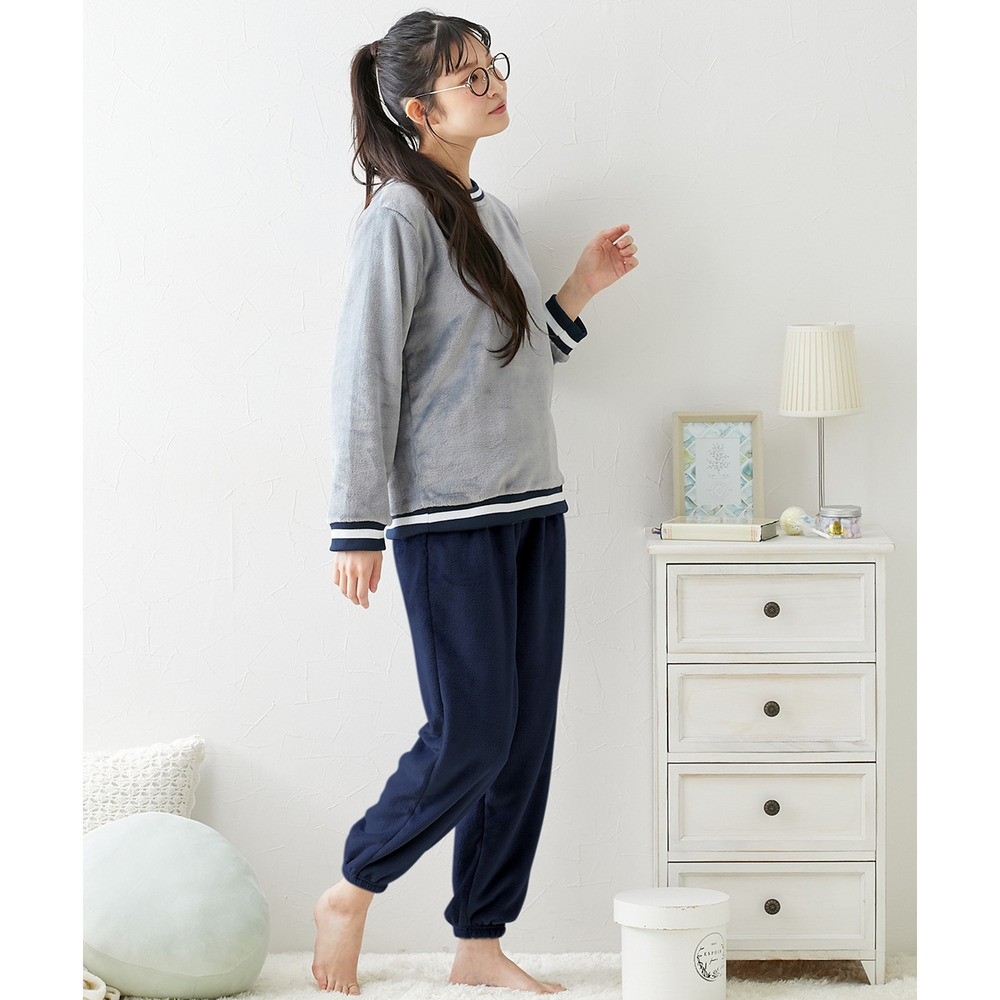 ふわぬくプレミアムフランネルシンプルルームウェア上下セット18