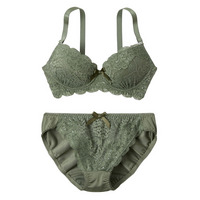 ダークカラー フロント総レース ノンワイヤーブラジャーショーツセット