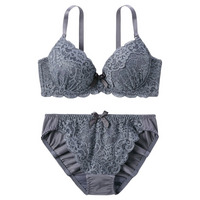 ダークカラーフロント総レースブラジャーショーツセット