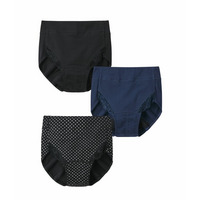 【365日使える】綿混ストレッチ　ポケット付深ばき丈サニタリーショーツ昼用3枚組（日本製防水布　羽付ナプキン対応・抗菌防臭加工）