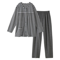 肌側綿１００％　やわらか接結スナップボタン前開きルームウェア上下セット