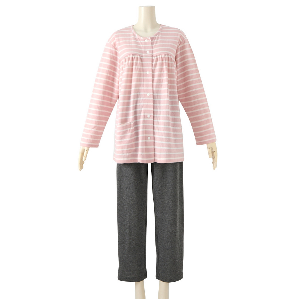 肌側綿100% やわらか接結スナップボタン前開きルームウェア上下セット11