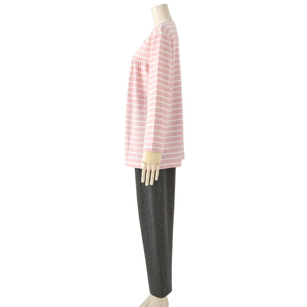 肌側綿100% やわらか接結スナップボタン前開きルームウェア上下セット12