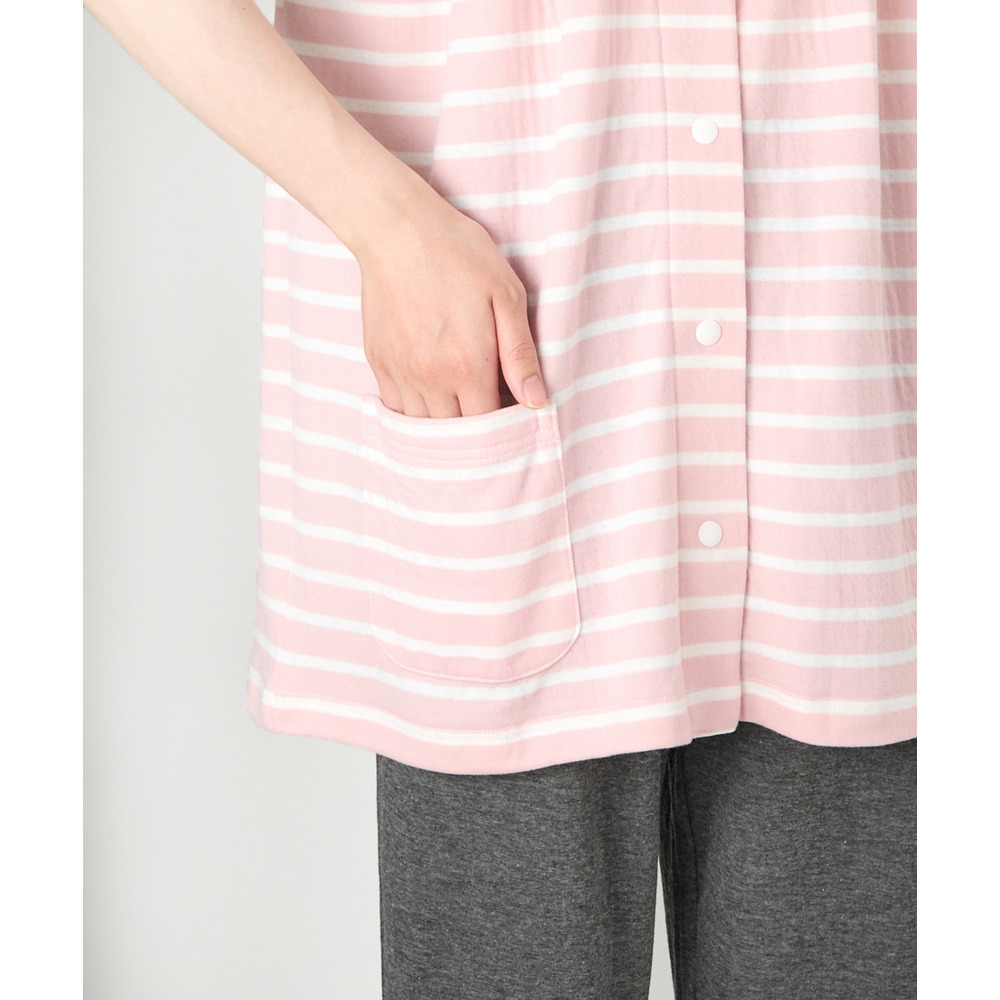 肌側綿100% やわらか接結スナップボタン前開きルームウェア上下セット18