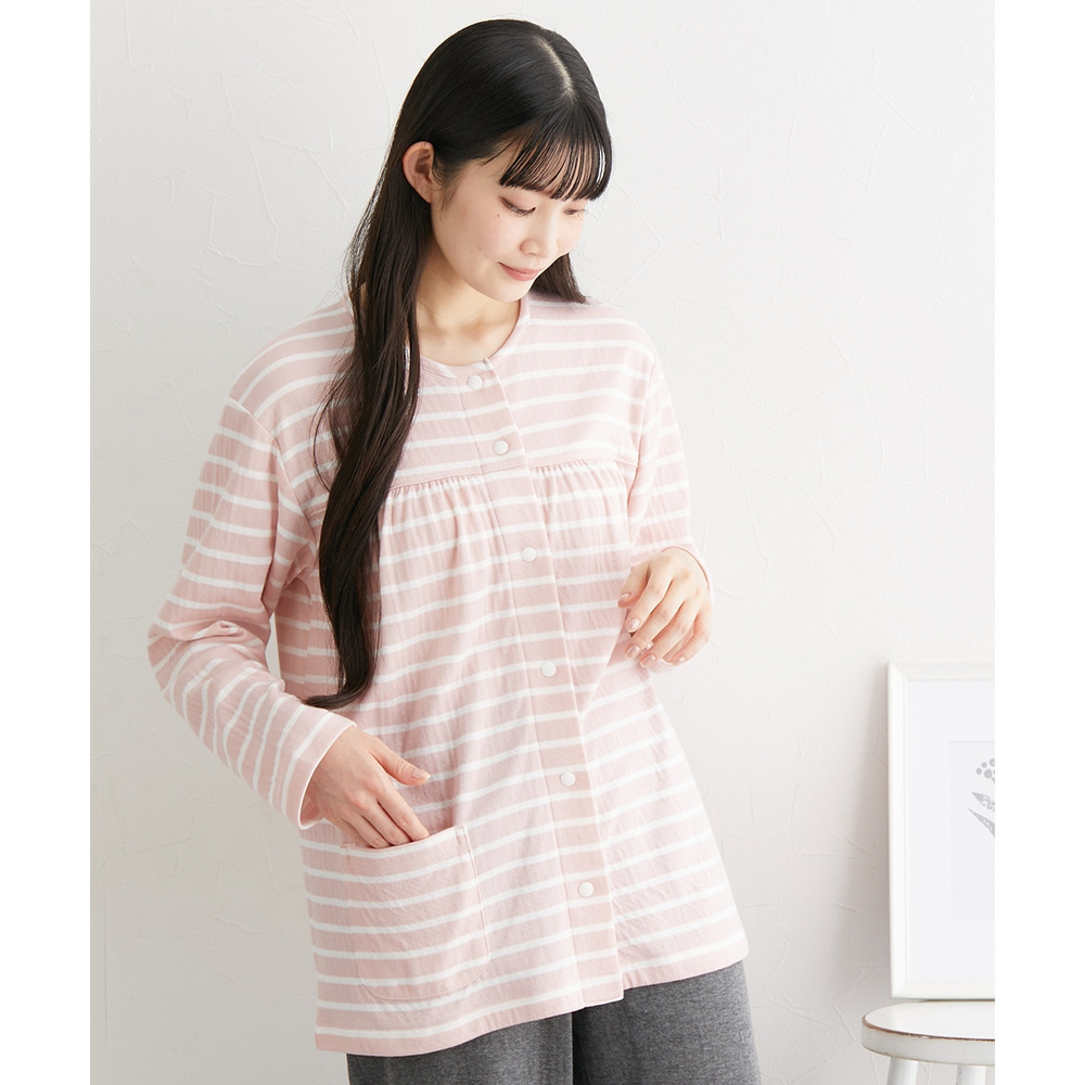 肌側綿100% やわらか接結スナップボタン前開きルームウェア上下セット7