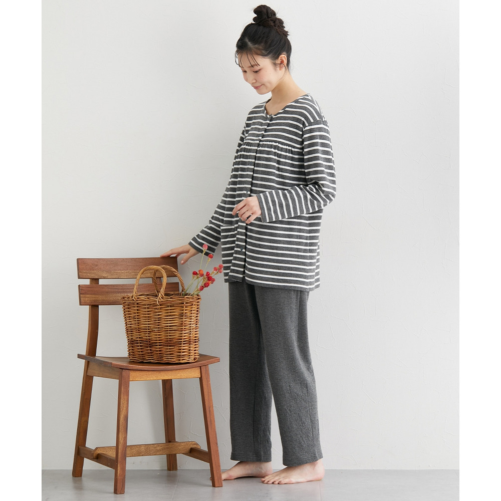 肌側綿100% やわらか接結スナップボタン前開きルームウェア上下セット8
