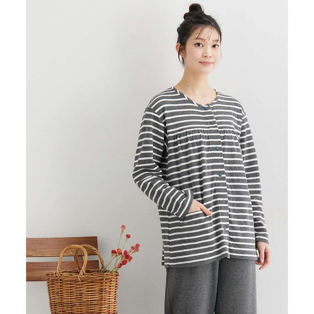 肌側綿100% やわらか接結スナップボタン前開きルームウェア上下セット9