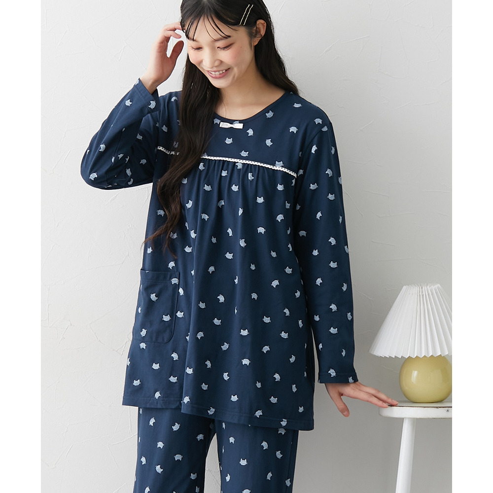 夏の綿100%パジャマ 薄手がうれしい長袖ルームウェア上下セット12