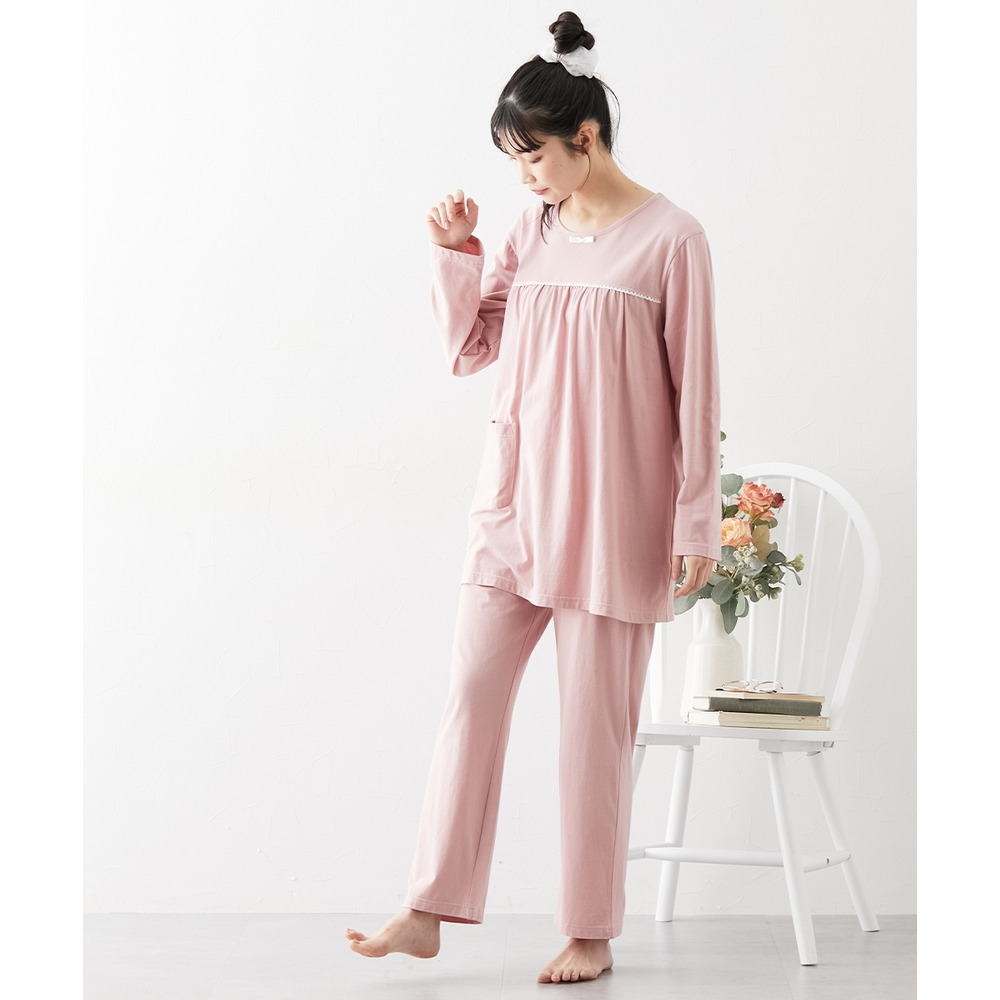 夏の綿100%パジャマ 薄手がうれしい長袖ルームウェア上下セット13