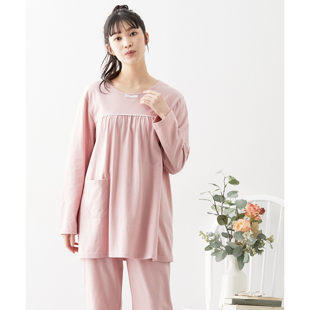 夏の綿100%パジャマ 薄手がうれしい長袖ルームウェア上下セット14