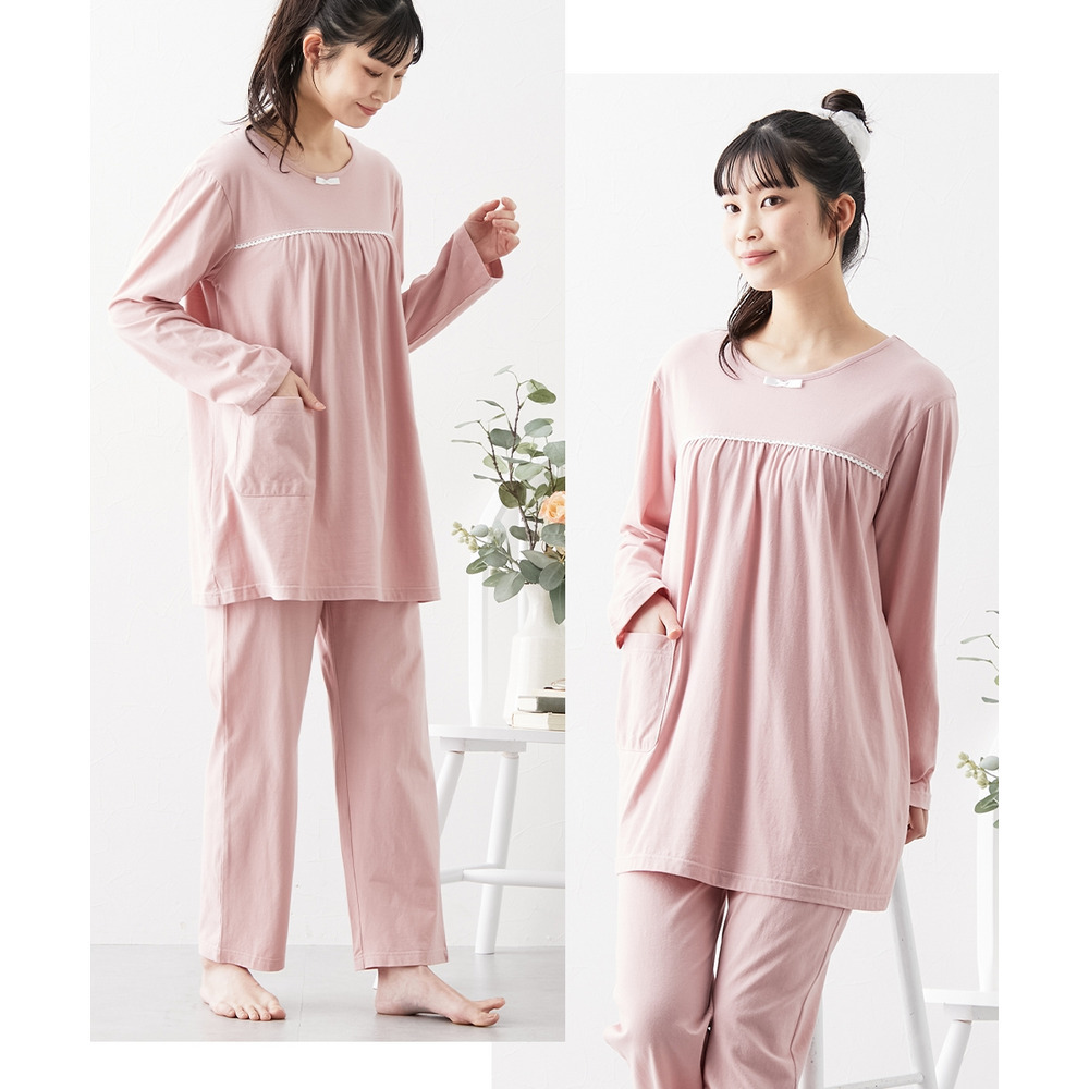 夏の綿100%パジャマ 薄手がうれしい長袖ルームウェア上下セット15