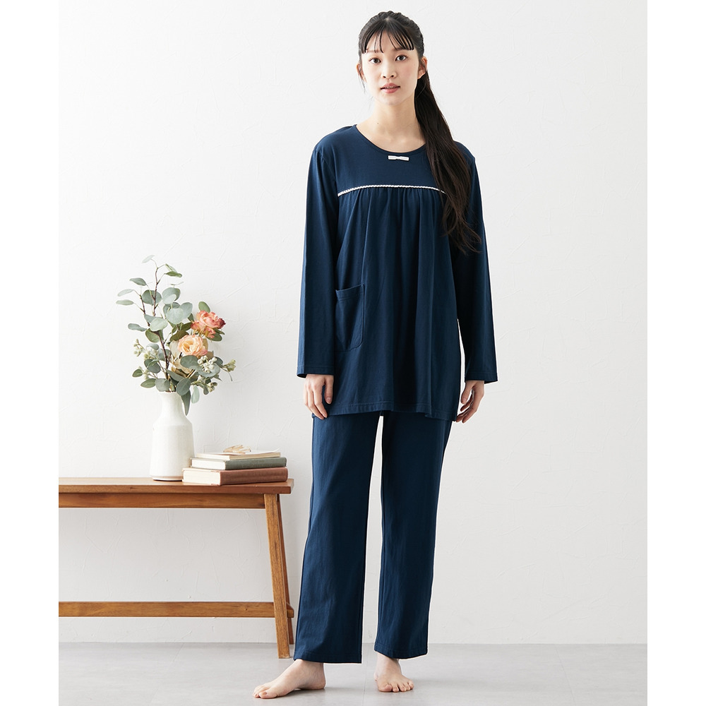 夏の綿100%パジャマ 薄手がうれしい長袖ルームウェア上下セット16