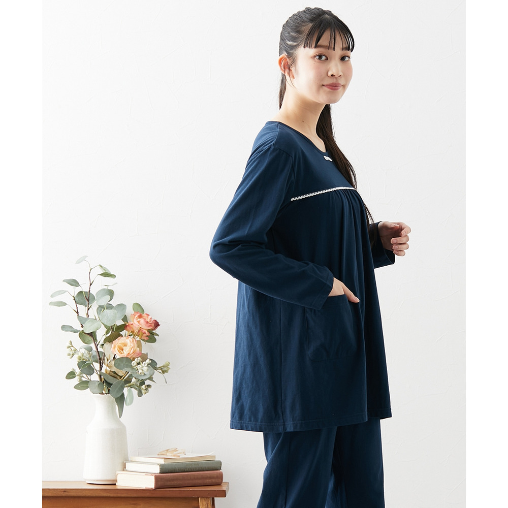 夏の綿100%パジャマ 薄手がうれしい長袖ルームウェア上下セット17