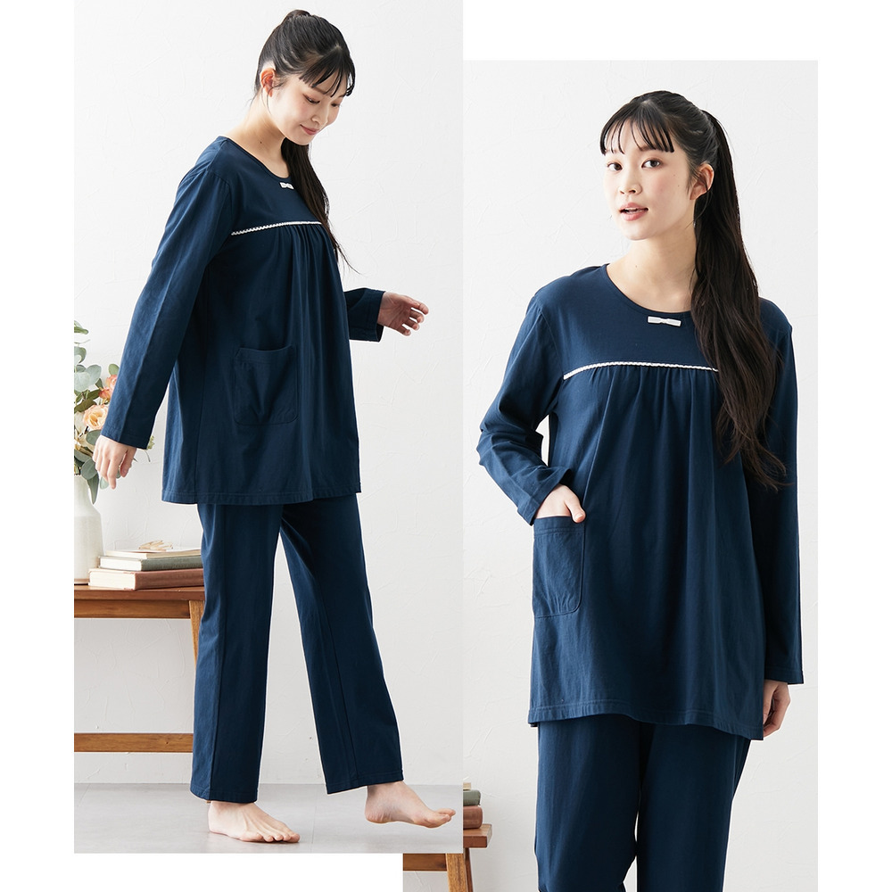夏の綿100%パジャマ 薄手がうれしい長袖ルームウェア上下セット18