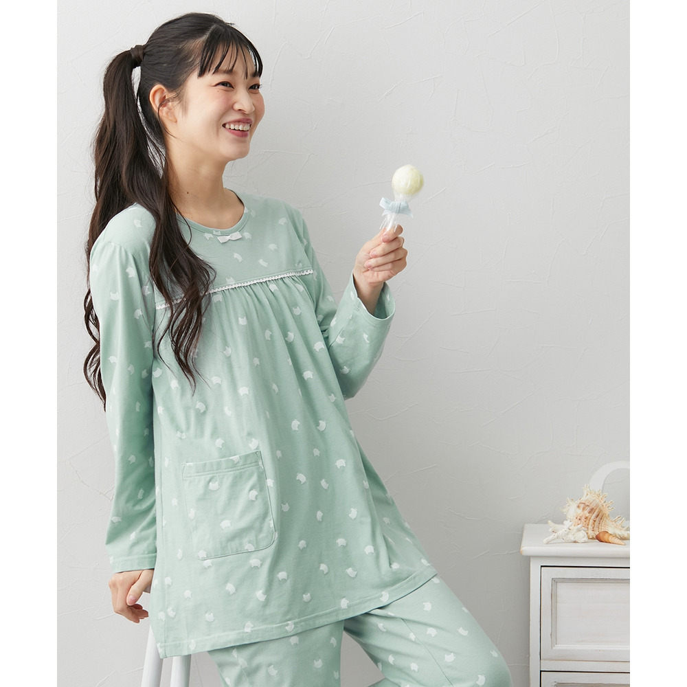 夏の綿100%パジャマ 薄手がうれしい長袖ルームウェア上下セット7