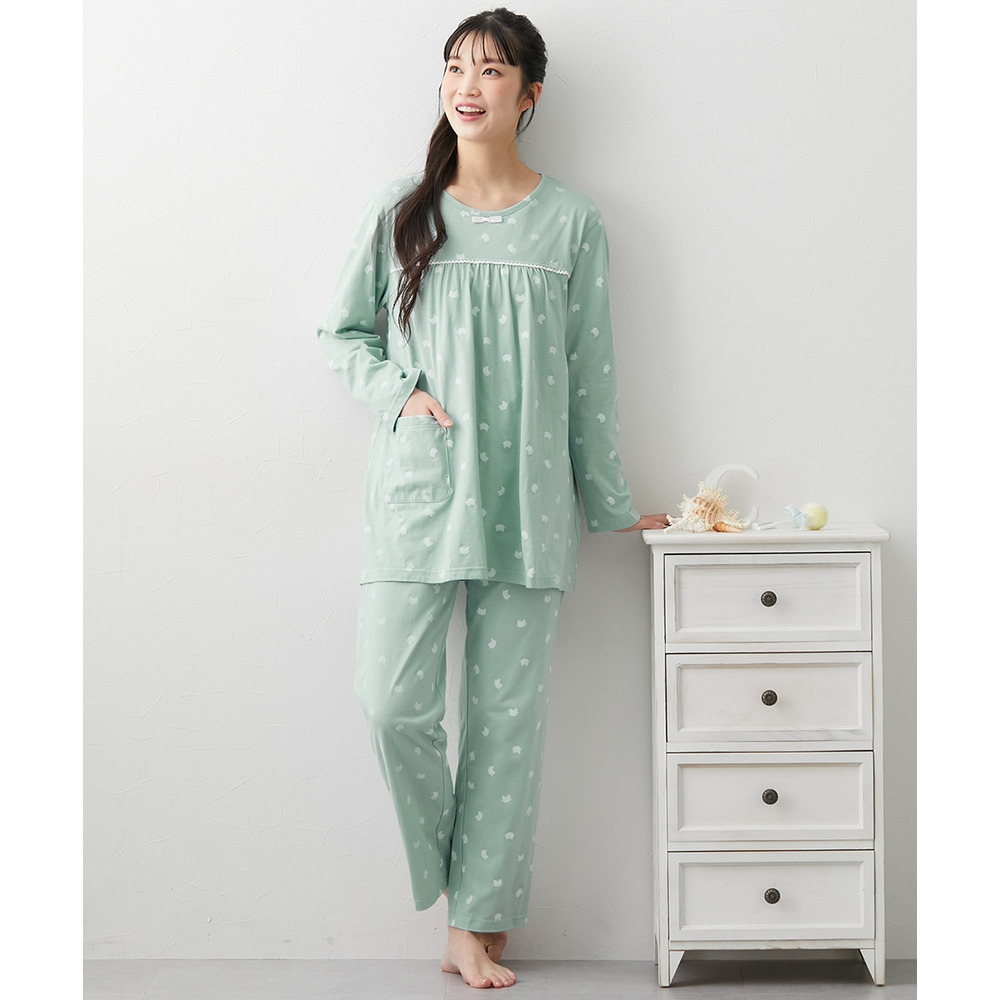 夏の綿100%パジャマ 薄手がうれしい長袖ルームウェア上下セット8