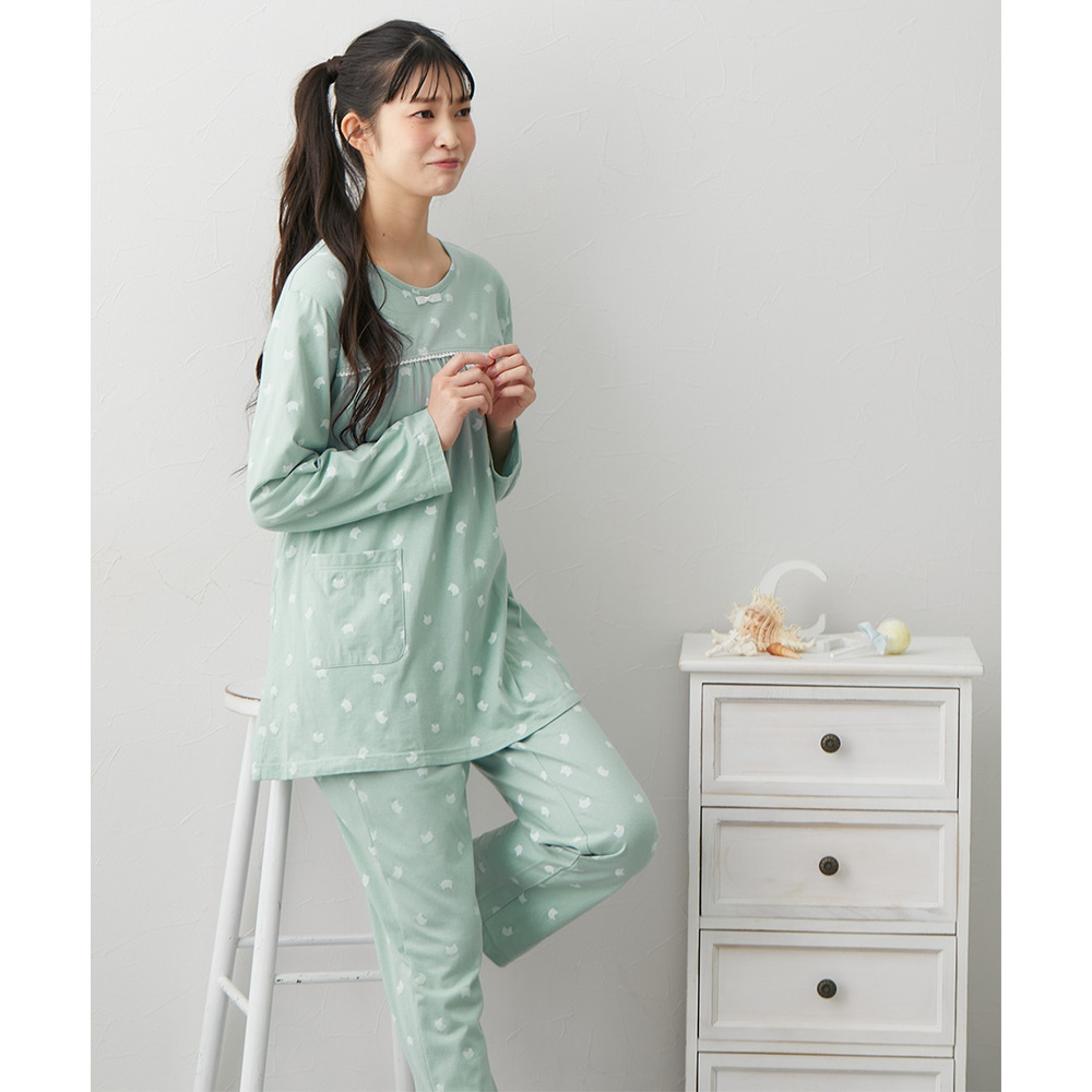 夏の綿100%パジャマ 薄手がうれしい長袖ルームウェア上下セット9