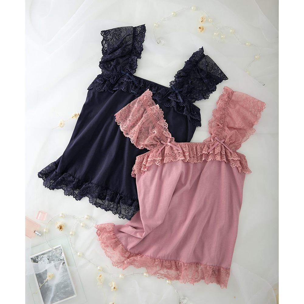 綿100%天竺 フリルレースキャミソール12