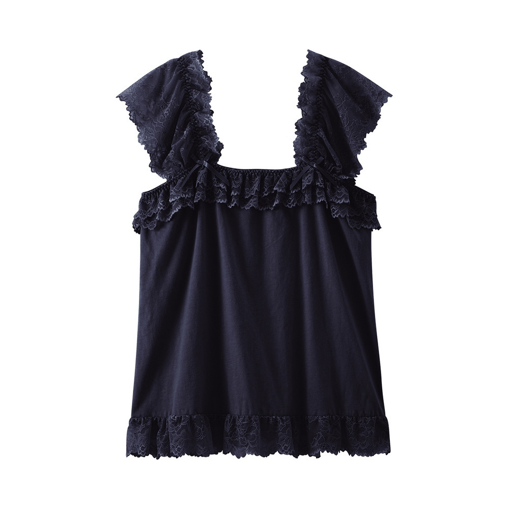 綿100%天竺 フリルレースキャミソール1