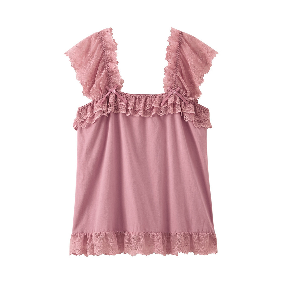 綿100%天竺 フリルレースキャミソール1