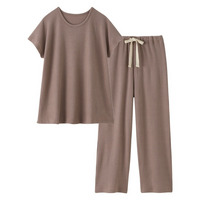 やわらかワッフル　着丈長めルームウェア上下セット