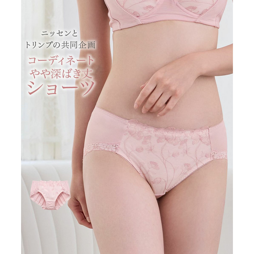 やや深ばき丈線画調レースコーディネートショーツ（トリンプ）