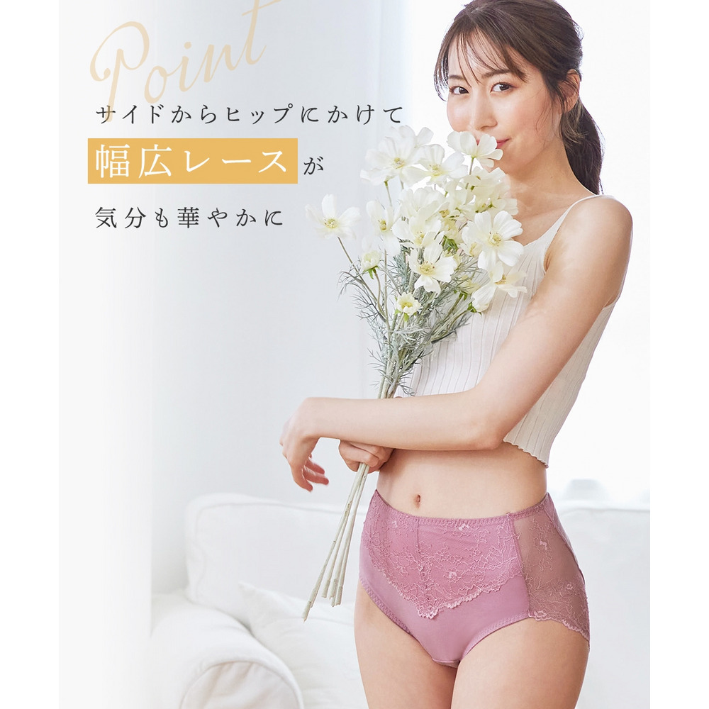 綿混ストレッチ バックレース深ばき丈ショーツ3枚組3