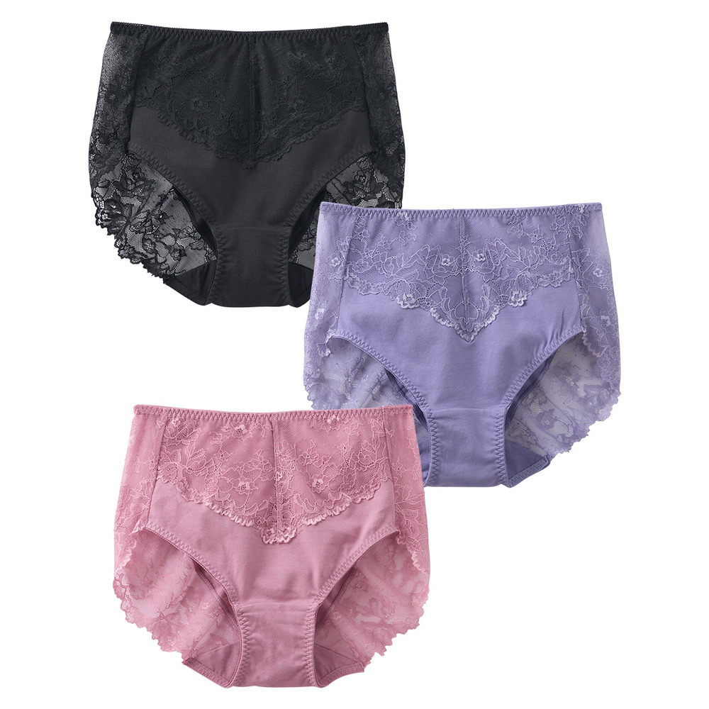 綿混ストレッチ バックレース深ばき丈ショーツ3枚組1