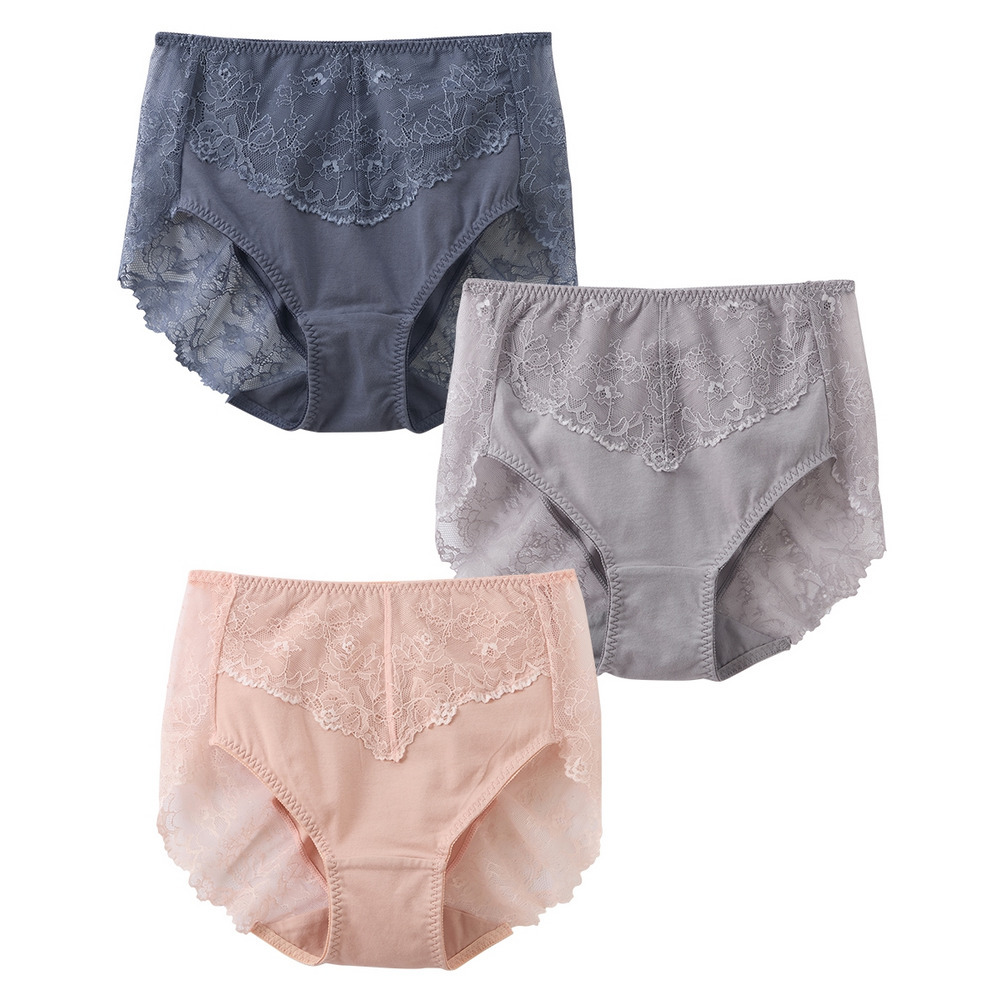 綿混ストレッチ バックレース深ばき丈ショーツ3枚組1