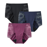 【365日使える】綿混ストレッチ　レース深ばき丈サニタリーショーツ昼用３枚組（羽付ナプキン対応）