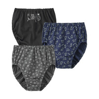 綿１００％プリント　ゴムが肌側にあたらない深ばき丈ショーツ３枚組