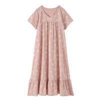 夏の綿100%パジャマ　薄手がうれしい半袖ルームワンピース