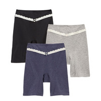 綿混ストレッチ　お腹らくちん股ずれ防止レース付深ばき丈ロングショーツ3枚組