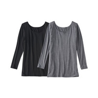 暑がりさんの冬インナー　襟ぐり広め丈長め長袖インナー２枚組（吸湿発熱・吸汗速乾・UVカット・静電防止）ウォームコアAIR