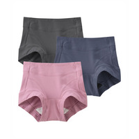 【365日使える】　綿混ストレッチお腹・脚口らくちん深ばき丈サニタリーショーツ昼用3枚組（羽付ナプキン対応）