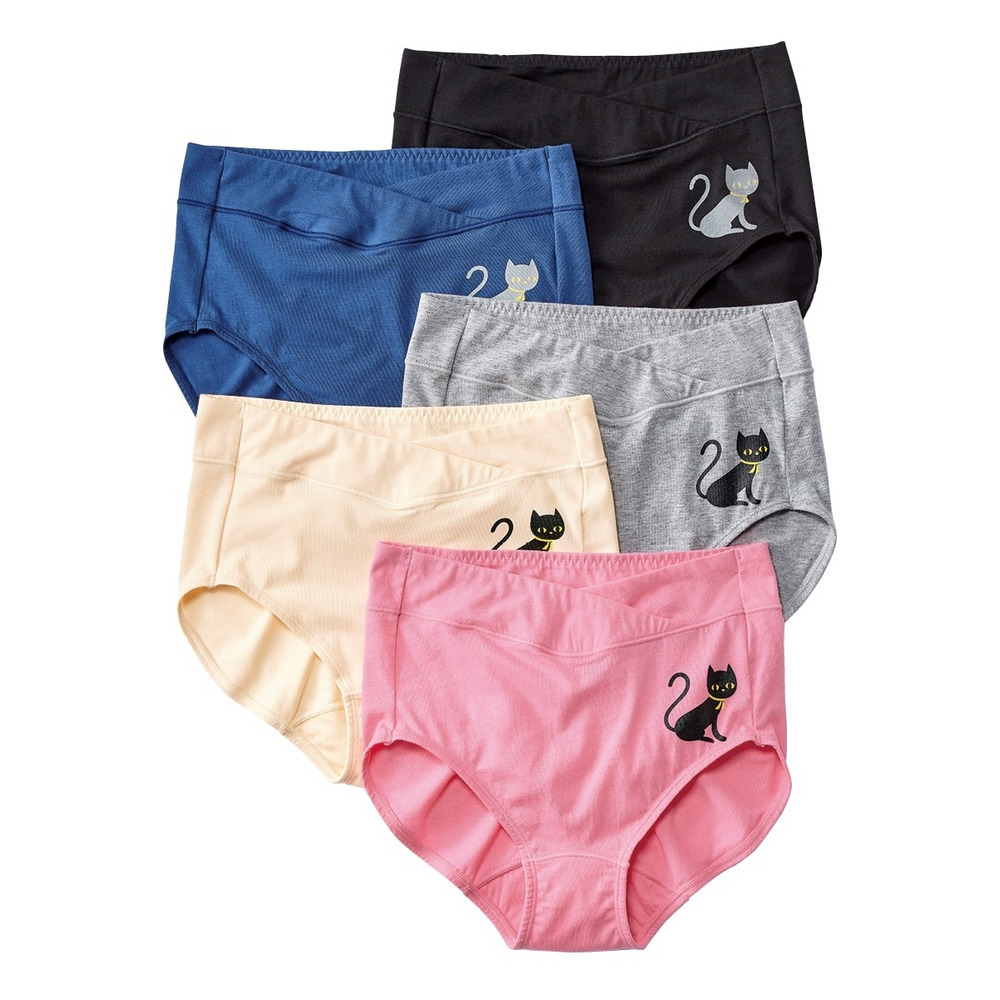 綿混ストレッチお腹らくちんプリント深ばきショーツ5枚組1