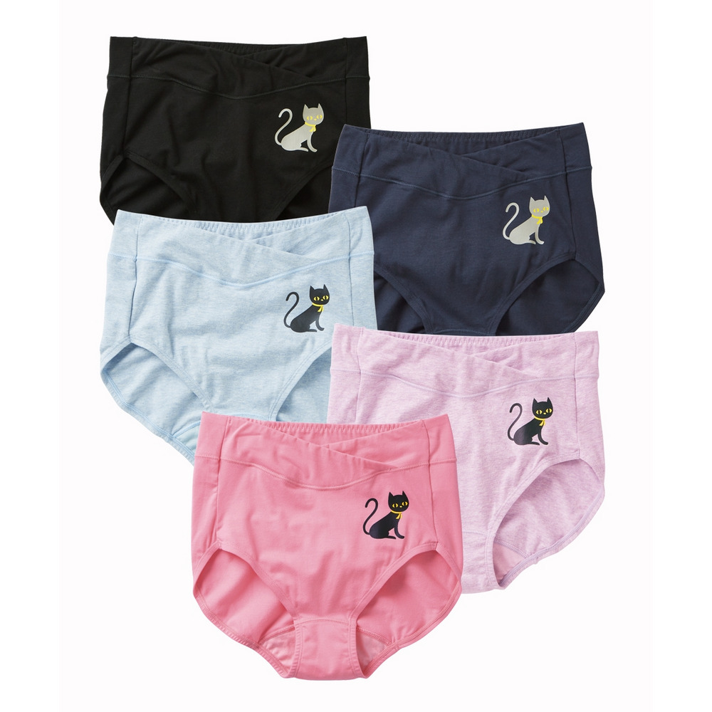 綿混ストレッチお腹らくちんプリント深ばきショーツ5枚組1