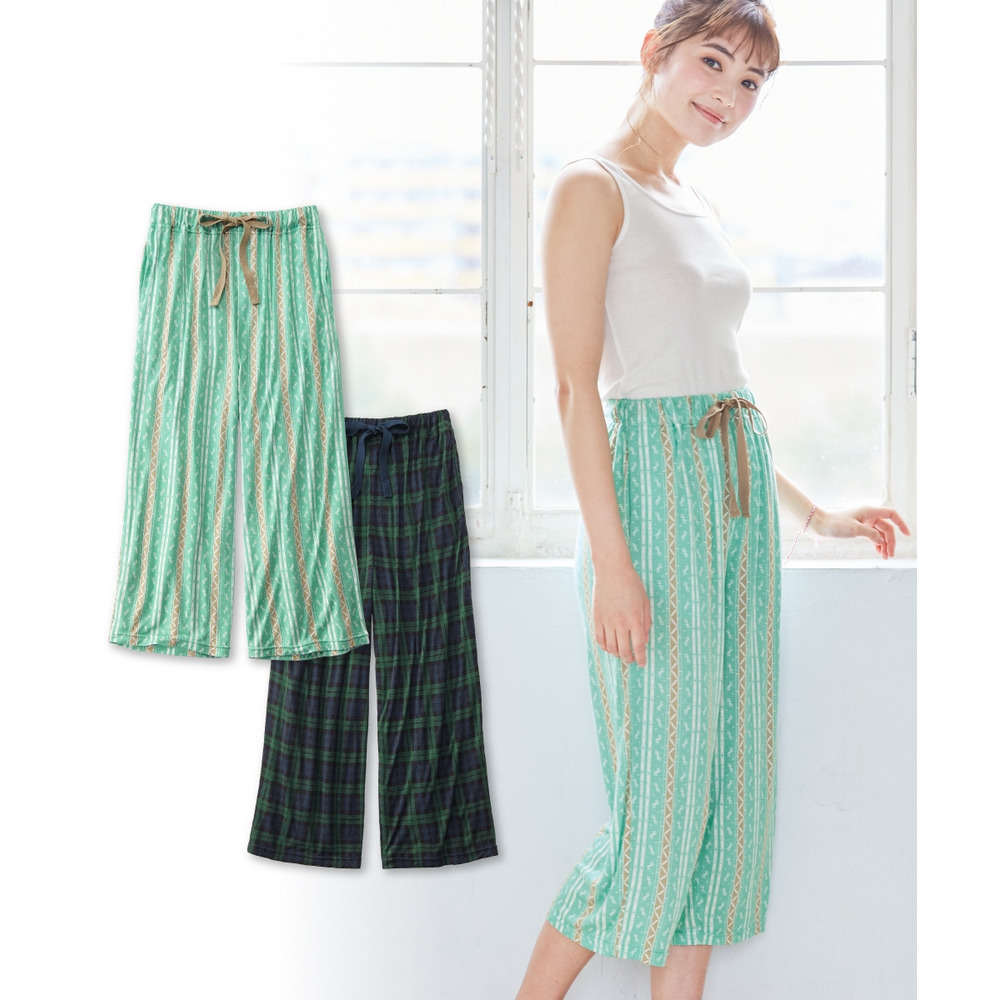 接触冷感 ゆったりシルエット 7分丈リラックスルームパンツ2枚組28