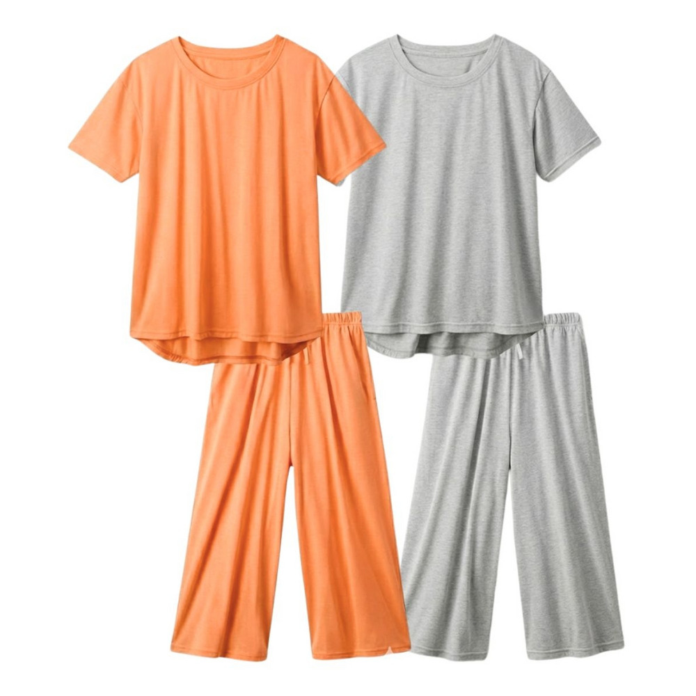 こだわりのゆったりシルエット綿混シンプルルームウェア2セット組1