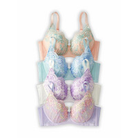 花柄刺しゅう脇高すっきりＵバックノンワイヤーブラジャー4枚組