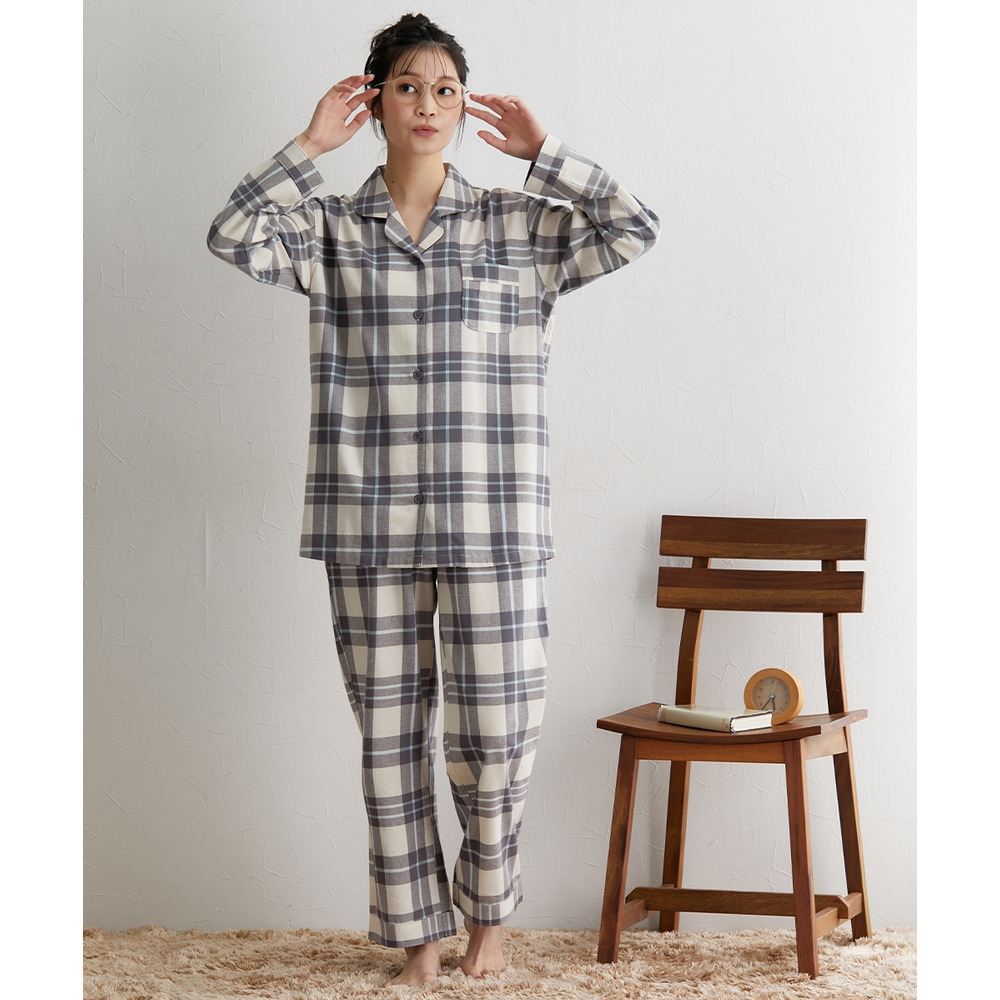 綿100%ネル前開きパジャマ10